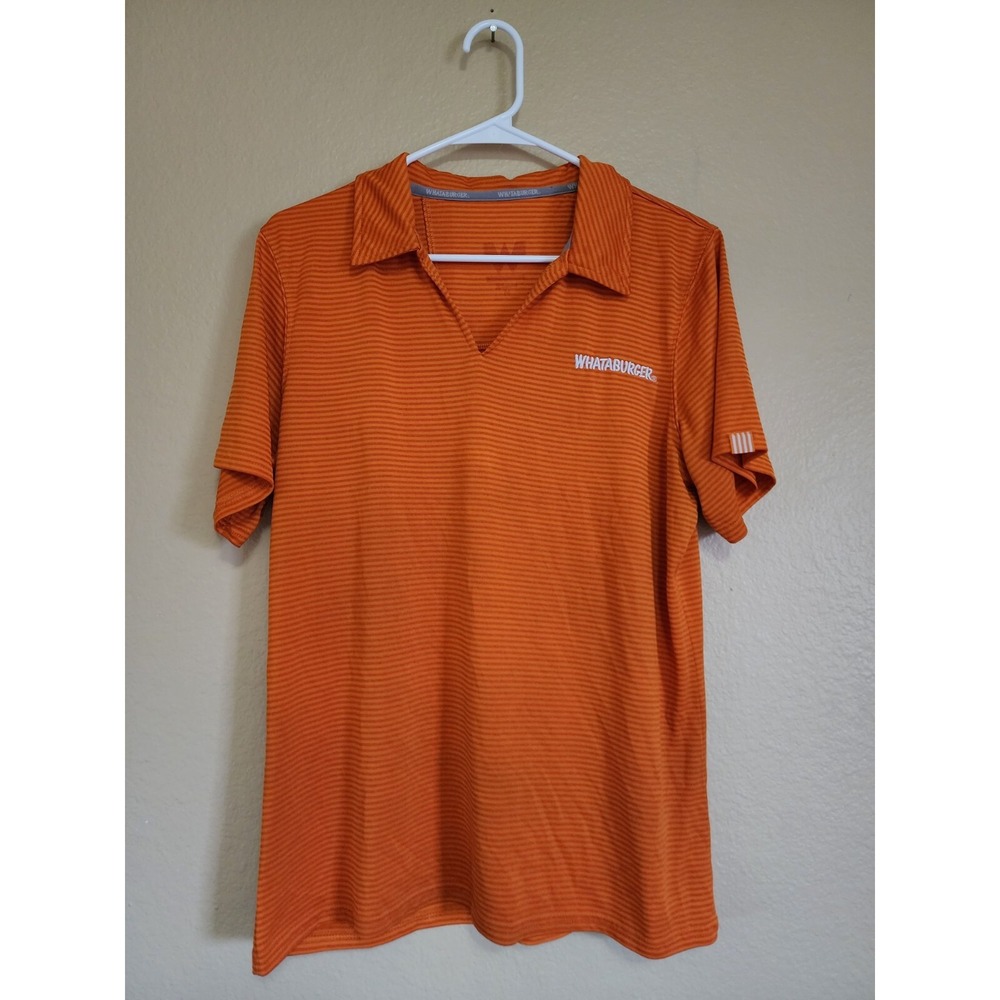 Whataburger Womens Polo Shirt Employee Size Medium M Work Uniform Orange Striped